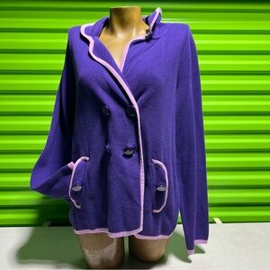 Vtg. Carson Kressley Perfect Elegant Purple Women's Cardigan with Pink Trim
